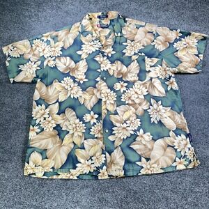 VTG Chaps Ralph Lauren Hawaiian Shirt Men's XL Green Tropical Floral Loop Collar